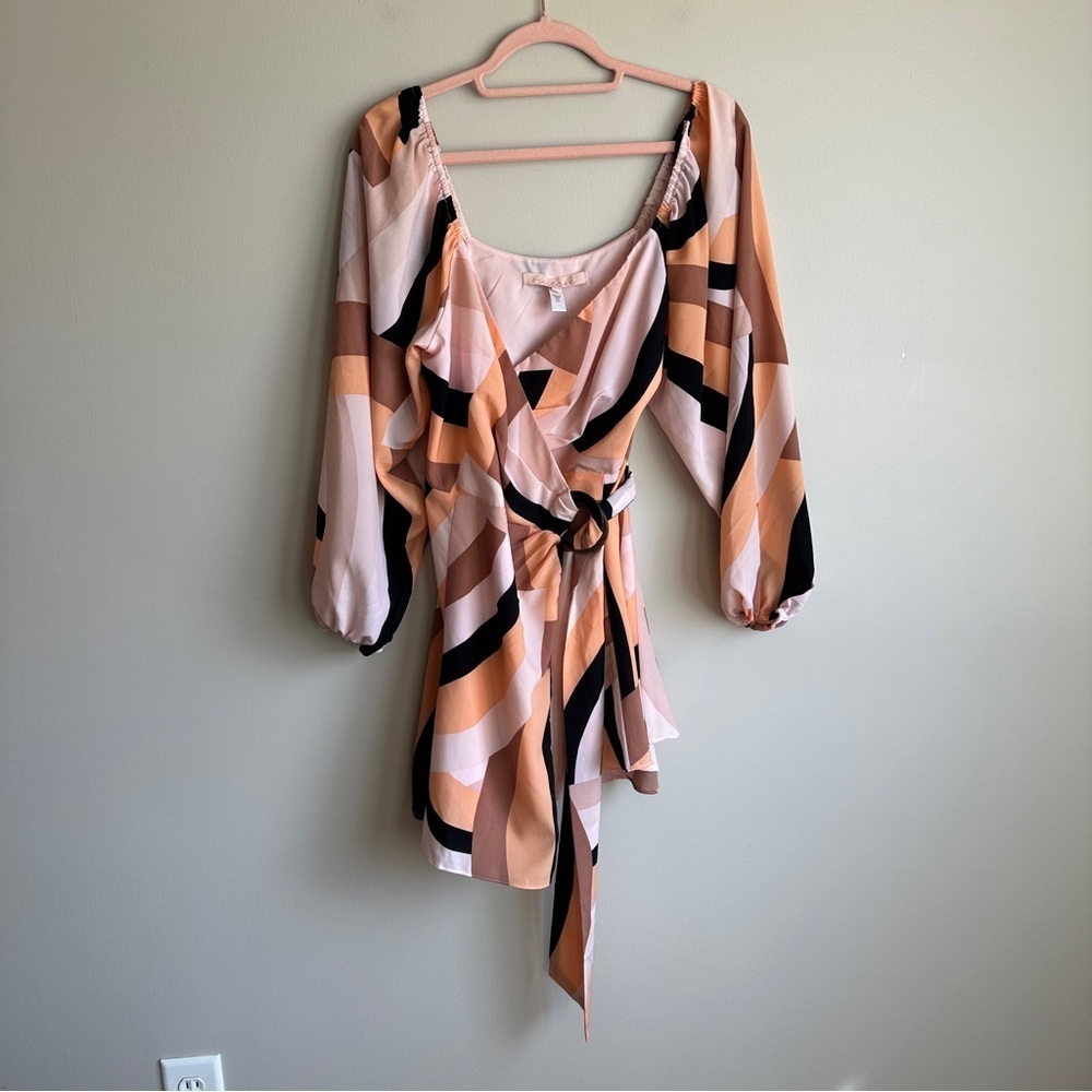 NWT Hutch Anthropologie Retro Wrap Pink Color block Mini Dress